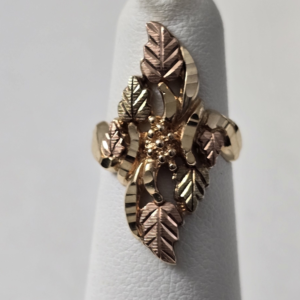 Rare Black Hills 10K Rose Gold Green Leaf Gold Ring In Original Vintage Box - Picture 4 of 10